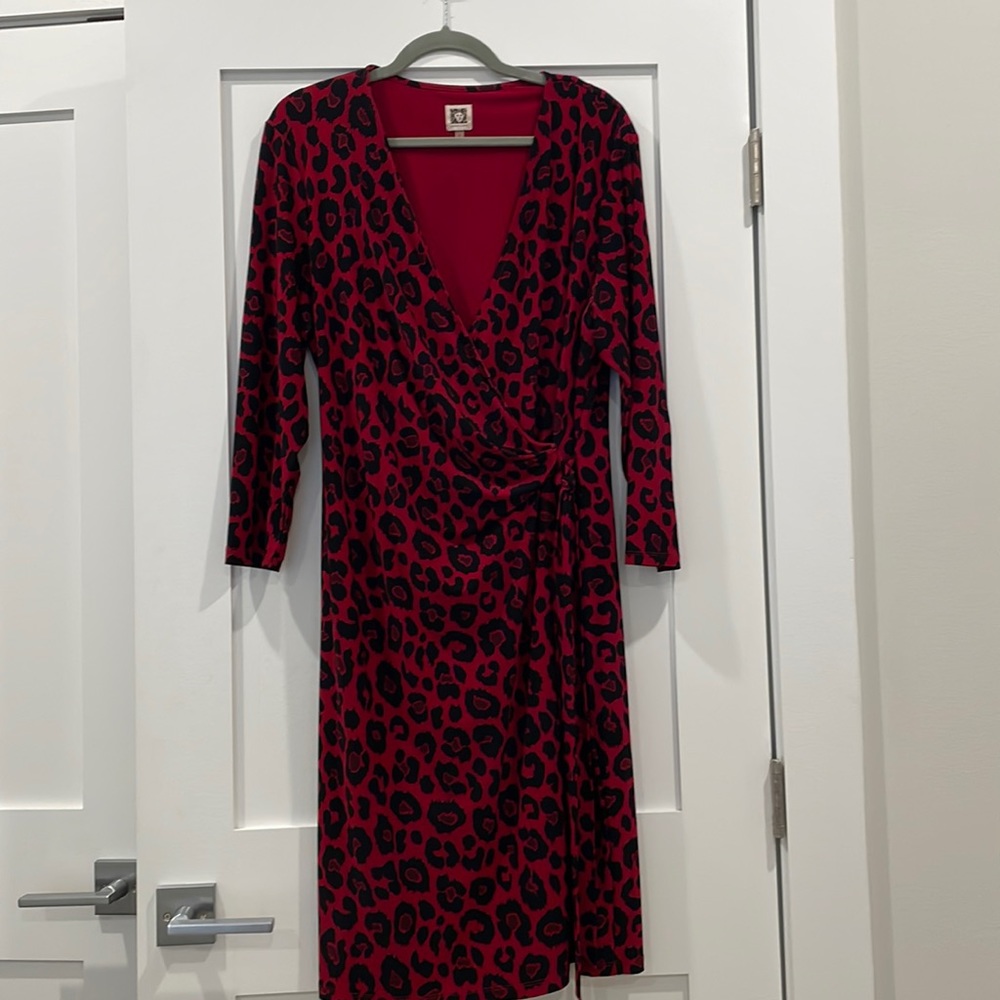 Anne Klein Signature Wrap Dress Red Leopard